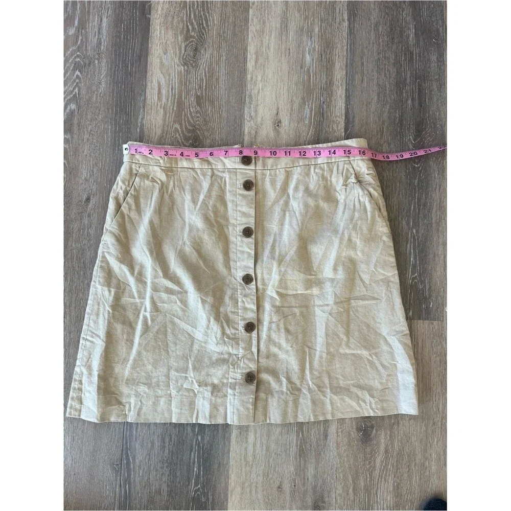J.Crew Button Front Mini Skirt Tan Beige Women’s Size 12 Linen Blend Preppy Fit